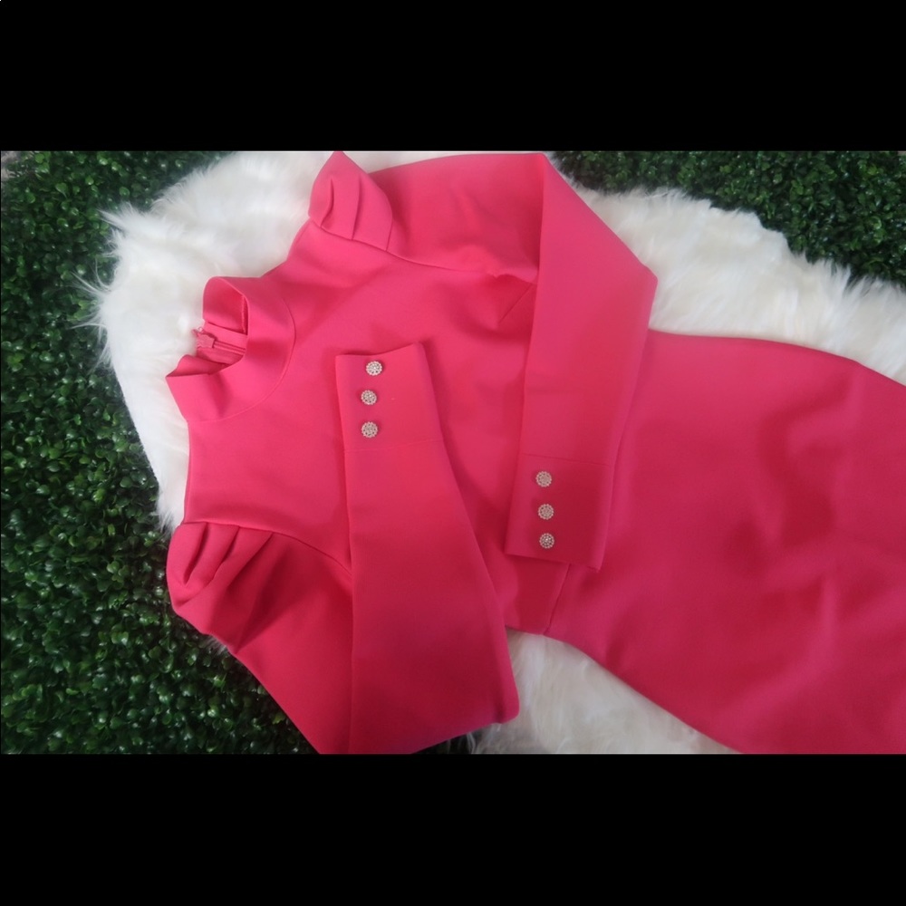 Pink turtle neck long sleeve bandage dress